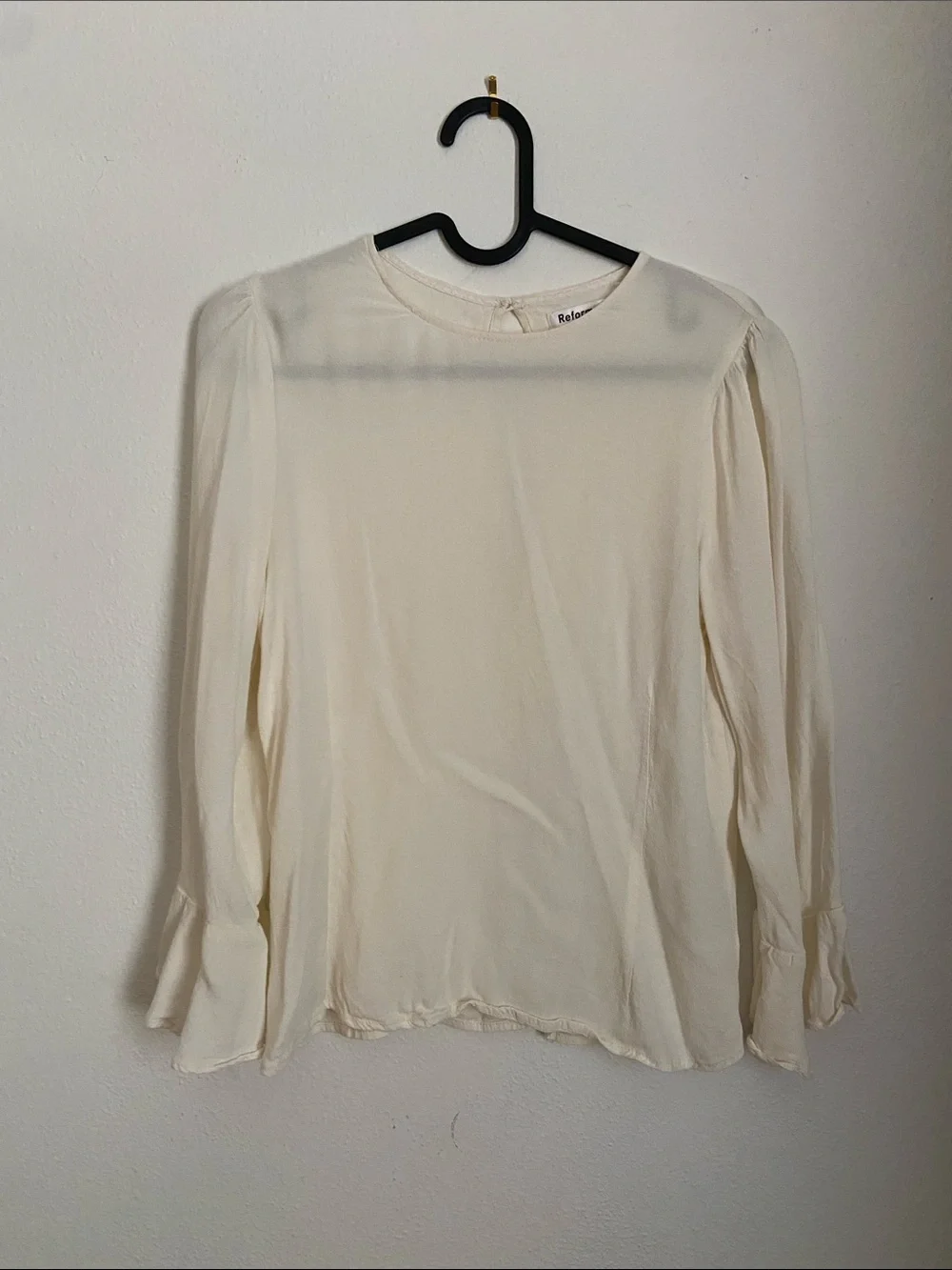 Reformation Cream Long-Sleeve Puff Shoulder Blouse